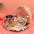 Perfect Peach Beaded Karwa Chauth Thali Set