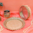 Perfect Peach Beaded Karwa Chauth Thali Set