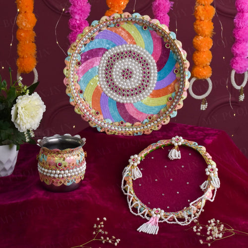 Charming Multicolor Karwa Chauth Thali Set