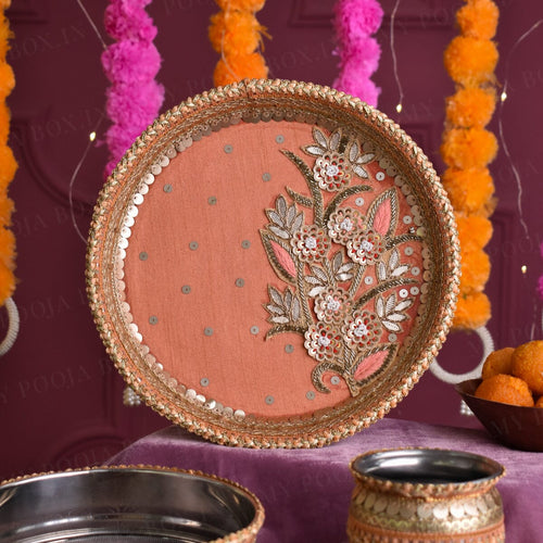 Flora Peach Karwa Chauth Thali Set