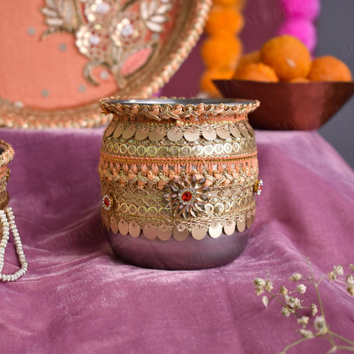 Flora Peach Karwa Chauth Thali Set