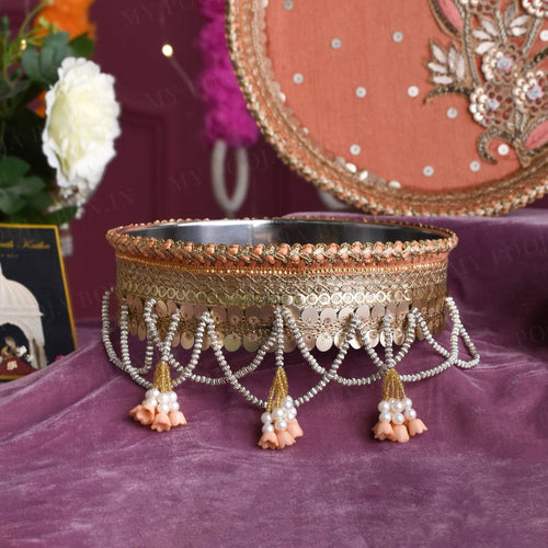 Flora Peach Karwa Chauth Thali Set