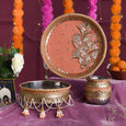 Flora Peach Karwa Chauth Thali Set