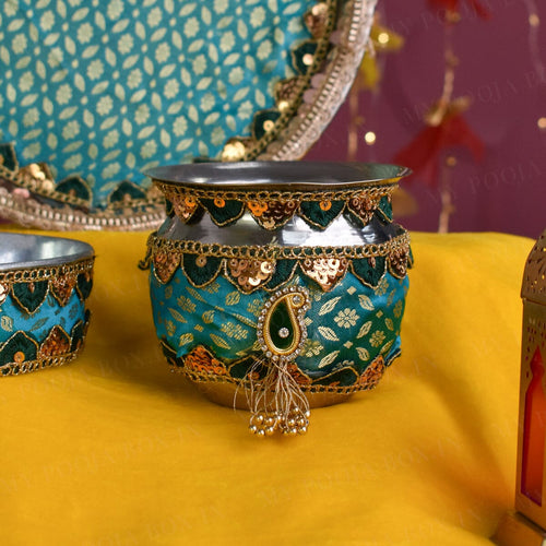 Banarasi Turquoise Karwa Chauth Thali Set