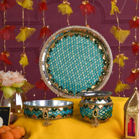 Banarasi Turquoise Karwa Chauth Thali Set