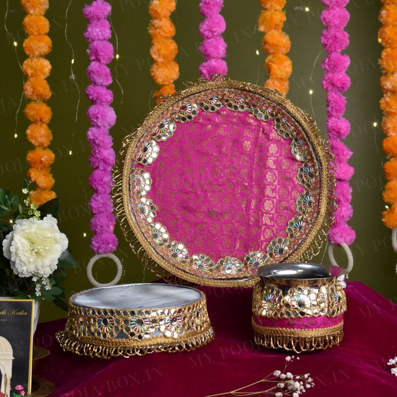 Pink Beaded Karwa Chauth Thali Set