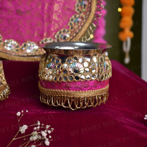 Pink Beaded Karwa Chauth Thali Set