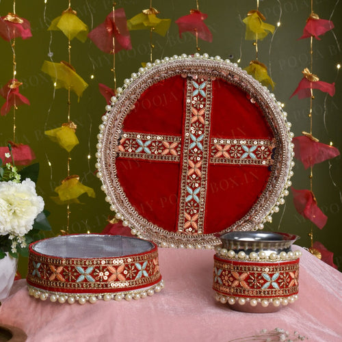 Red Karwa Chauth Thali Set