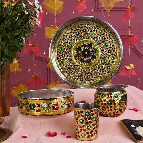 Beautiful Meenakari Karwa Chauth Thali Set