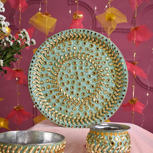 Mint Beaded Karwa Chauth Thali Set