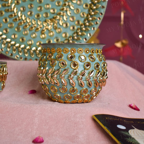 Mint Beaded Karwa Chauth Thali Set