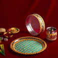 Lush Blue & Gold Karwa Chauth Thali Set