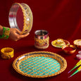 Lush Blue & Gold Karwa Chauth Thali Set