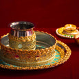 Lush Blue & Gold Karwa Chauth Thali Set