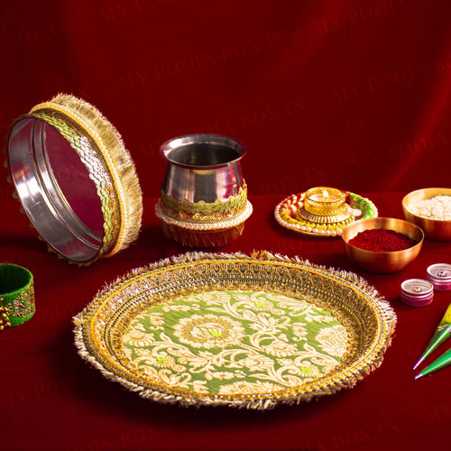 Banarasi Green Karwa Chauth Thali Set