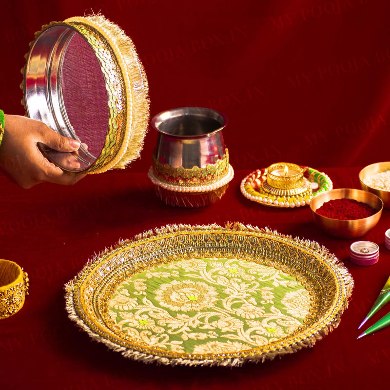 Banarasi Green Karwa Chauth Thali Set