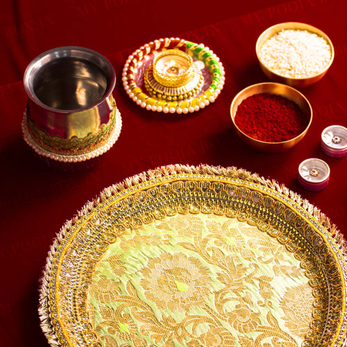 Banarasi Green Karwa Chauth Thali Set