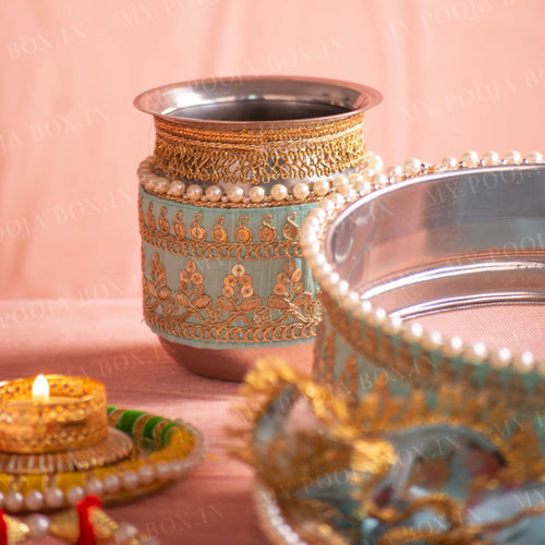 Hydragenea Blue Karwa Chauth Thali Set