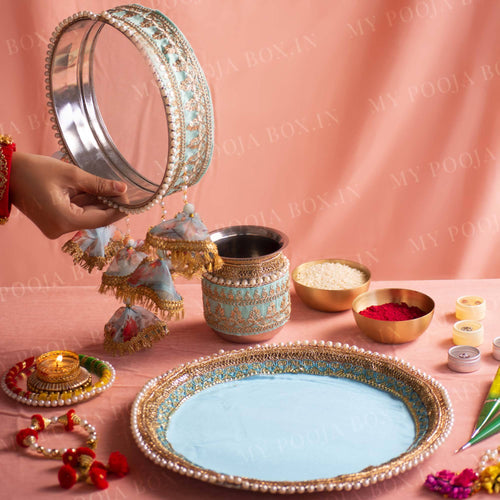 Hydragenea Blue Karwa Chauth Thali Set