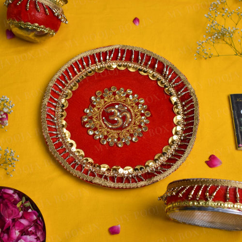 Vibrant Red Bridal Karwa Chauth Thali Set