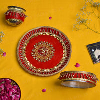 Vibrant Red Bridal Karwa Chauth Thali Set