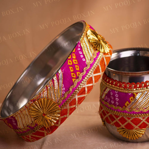 Jaipuri Pink Karwa Chauth Thali Set