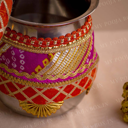 Jaipuri Pink Karwa Chauth Thali Set