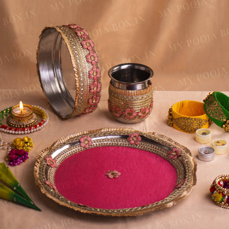 Cassia Pink Karwa Chauth Thali Set