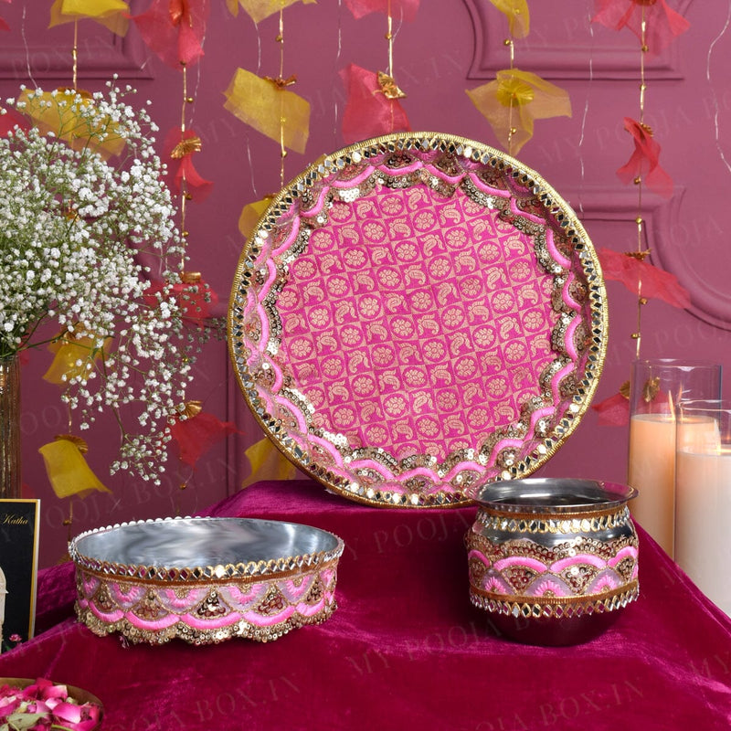 Dazzle Pink Karwa Chauth Thali Set