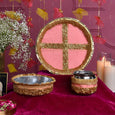 Coral Pink Karwa Chauth Thali Set