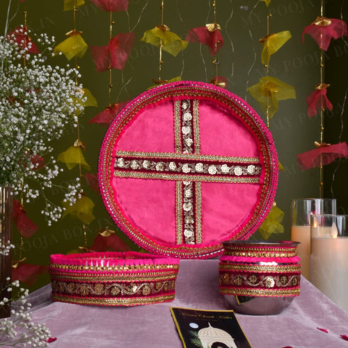 Charming Pink Karwa Chauth Thali Set