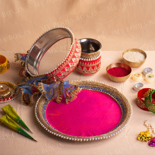 Bellerose Karwa Chauth Peach Thali Set