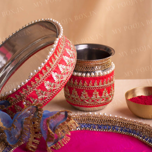 Bellerose Karwa Chauth Peach Thali Set