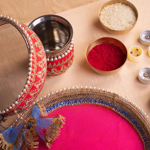 Bellerose Karwa Chauth Peach Thali Set