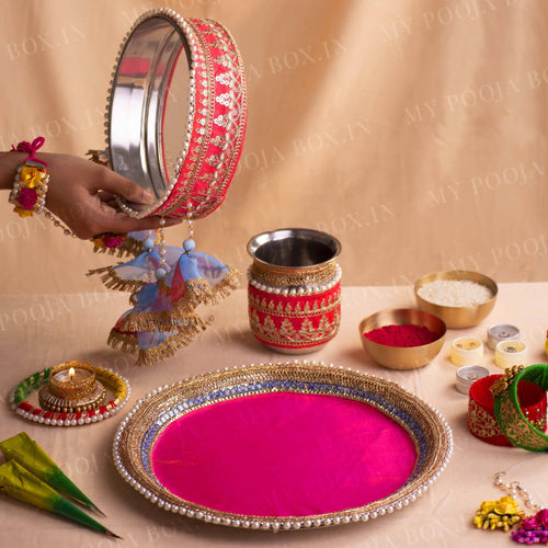 Bellerose Karwa Chauth Peach Thali Set