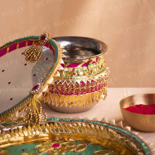 Inaayat Karwa Chauth Thali Set (Blue & Pink)