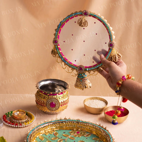 Inaayat Karwa Chauth Thali Set (Blue & Pink)