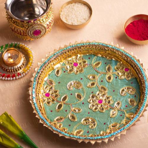 Inaayat Karwa Chauth Thali Set (Blue & Pink)