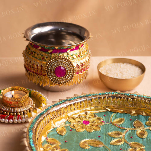 Inaayat Karwa Chauth Thali Set (Blue & Pink)