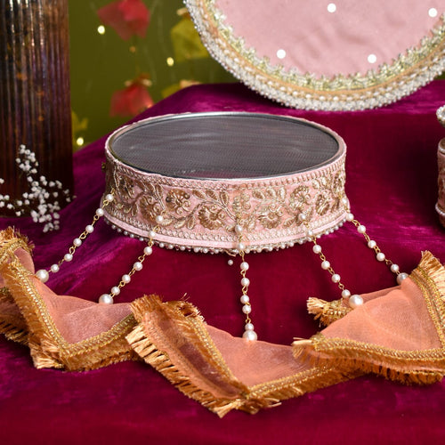 Peach Daisies Karwa Chauth Thali Set