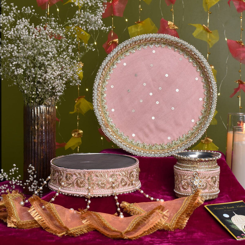 Peach Daisies Karwa Chauth Thali Set