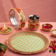 Begonia Karwa Chauth Thali Set (Mint & Peach)