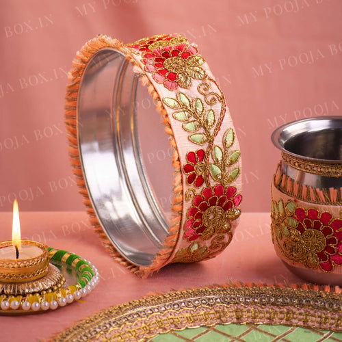 Begonia Karwa Chauth Thali Set (Mint & Peach)