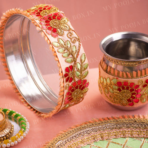 Begonia Karwa Chauth Thali Set (Mint & Peach)