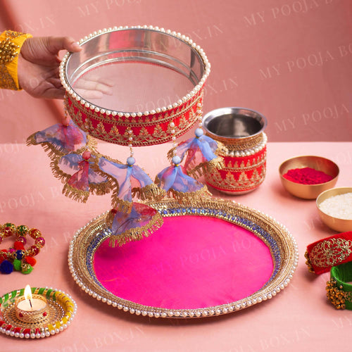 Bellerose Karwa Chauth Peach Thali Set