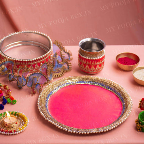 Bellerose Karwa Chauth Peach Thali Set