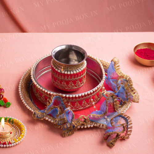 Bellerose Karwa Chauth Peach Thali Set