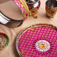 Brocade Pink & Yellow Karwa Chauth Thali Set