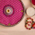 Brocade Pink & Yellow Karwa Chauth Thali Set