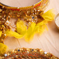 Peach & Yellow Bandhani Karwa Chauth Thali Set